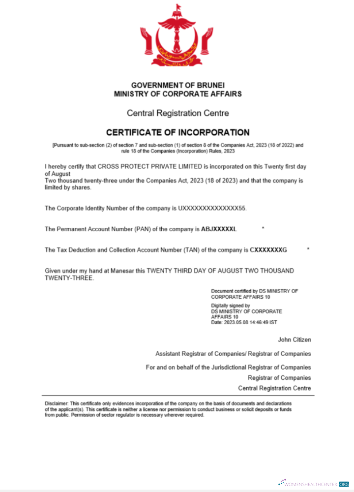 Download Brunei certificate of registration Word and PDF template Photoshop template